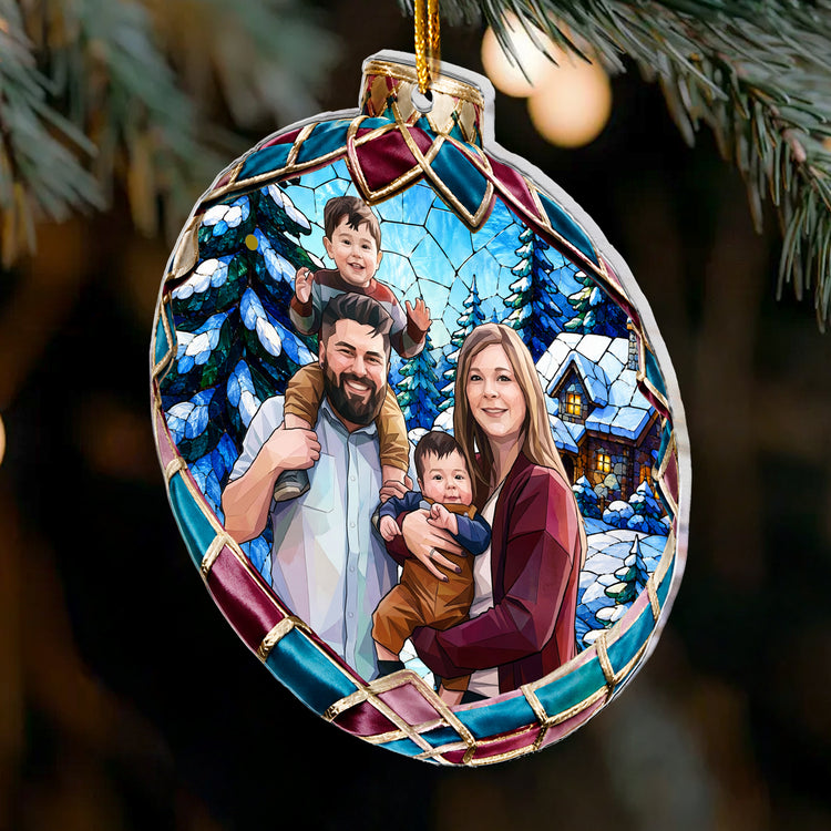 Custom Family Photo Stained Glass Christmas Gifts - Personalized Ornament 3