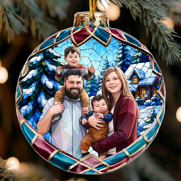 Custom Family Photo Stained Glass Christmas Gifts - Personalized Ornament 5