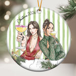 Custom Friends Photo Watercolor Art Striped Pattern - Personalized Ornament 2