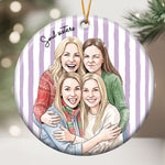 Custom Friends Photo Watercolor Art Striped Pattern - Personalized Ornament 3