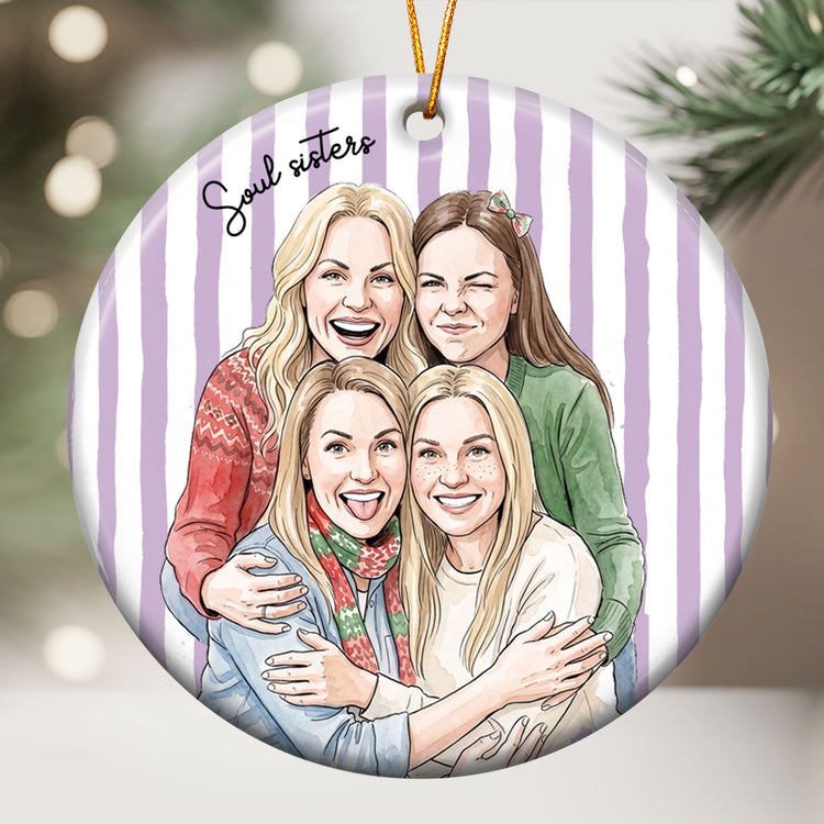 Custom Friends Photo Watercolor Art Striped Pattern - Personalized Ornament 3