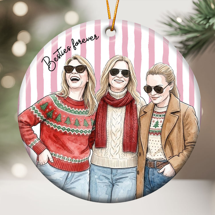 Custom Friends Photo Watercolor Art Striped Pattern - Personalized Ornament 4