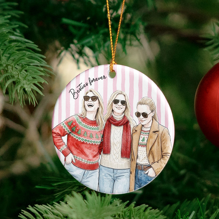 Custom Friends Photo Watercolor Art Striped Pattern - Personalized Ornament 6