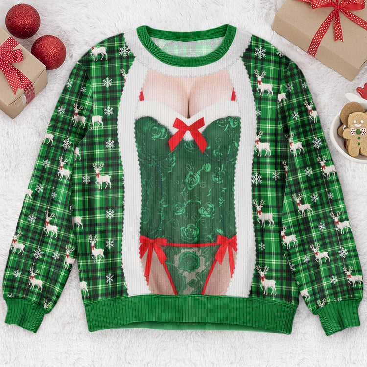 Custom Funny Christmas Sweater, Corset Novelty Knitted Pullover, Ugly Holiday Gift - Personalized Sweater 3