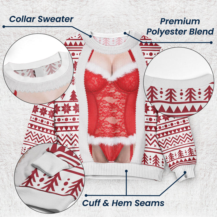 Custom Funny Christmas Sweater, Corset Novelty Knitted Pullover, Ugly Holiday Gift - Personalized Sweater 4