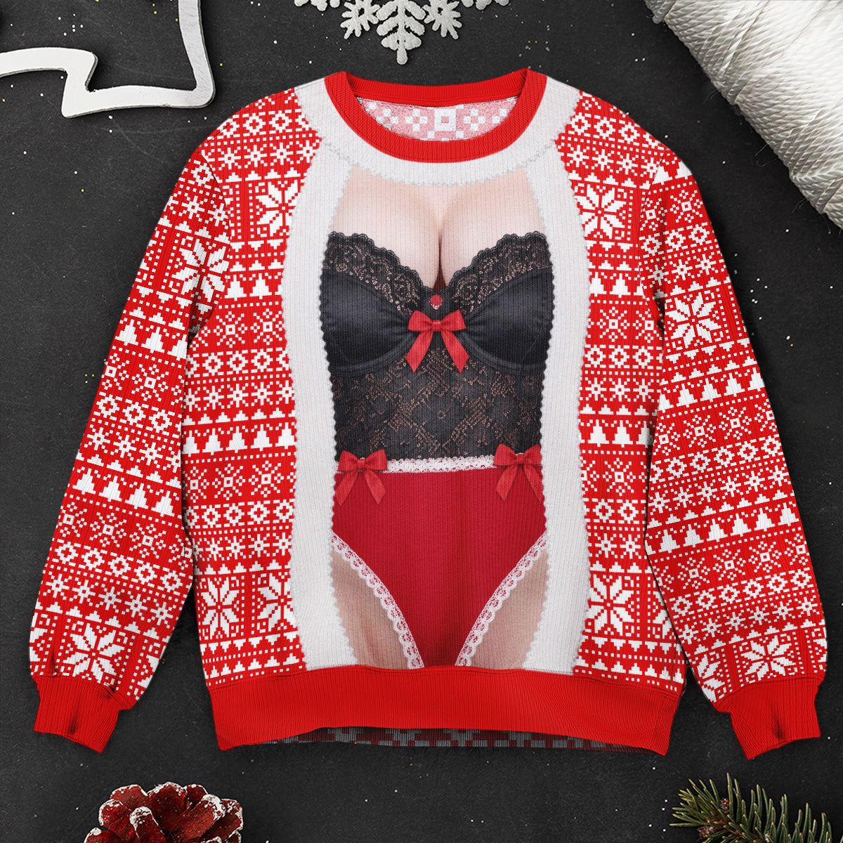 Custom Funny Christmas Sweater, Corset Novelty Knitted Pullover, Ugly Holiday Gift - Personalized Sweater 6