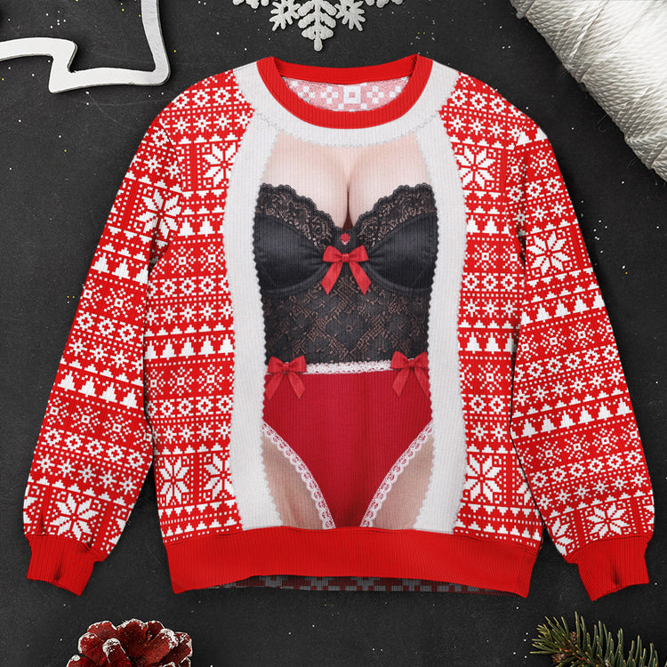 Custom Funny Christmas Sweater, Corset Novelty Knitted Pullover, Ugly Holiday Gift - Personalized Sweater 6