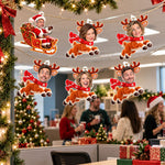 Custom Funny Face Santa Claus Sleigh Boss & Reindeer White Elephant Office Xmas Party - Personalized Garland Banner 1