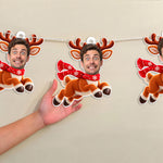 Custom Funny Face Santa Claus Sleigh Boss & Reindeer White Elephant Office Xmas Party - Personalized Garland Banner 3