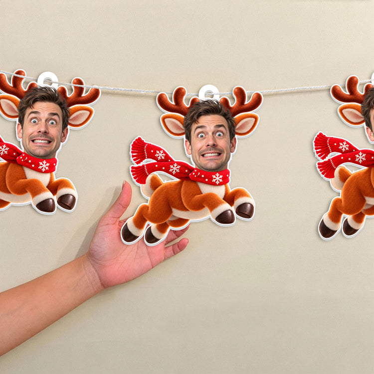 Custom Funny Face Santa Claus Sleigh Boss & Reindeer White Elephant Office Xmas Party - Personalized Garland Banner 3