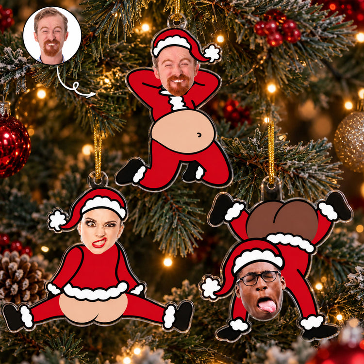 Custom Funny Face Santa Gifts For Him, Coworkers, Friends, Dad, Husband - Personalized Ornament 1