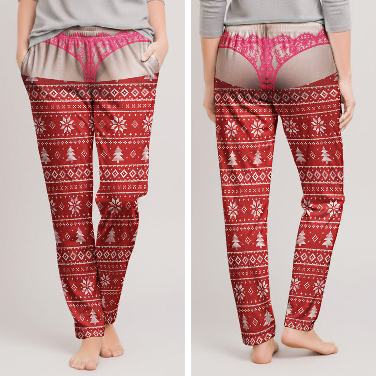 Custom Funny Pajama Pants, Novelty Thong Pajamas Christmas - Personalized Lounge Pants 4
