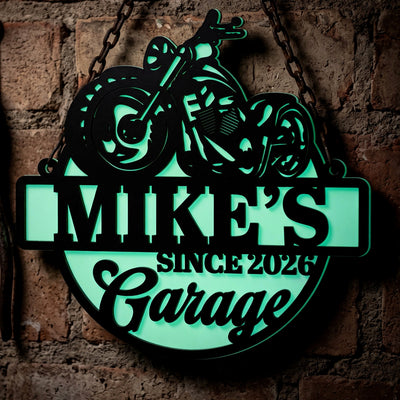 Custom Garage Decor, Biker Handy Man Glowing Wall Art Gift - Personalized Wood Sign