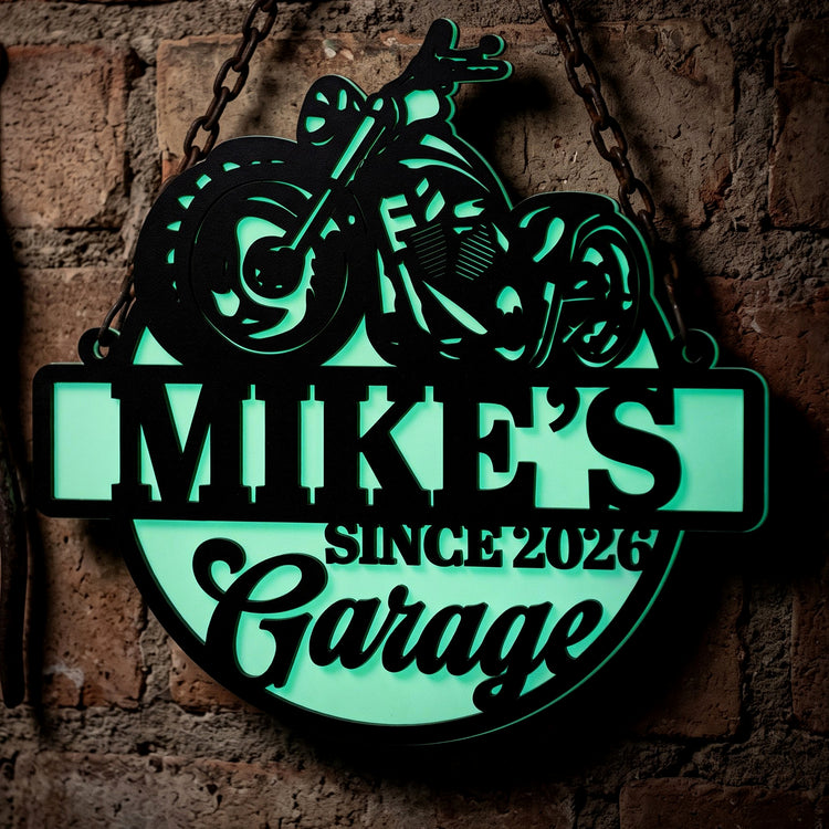 Custom Garage Decor, Biker Handy Man Glowing Wall Art Gift - Personalized Wood Sign 1
