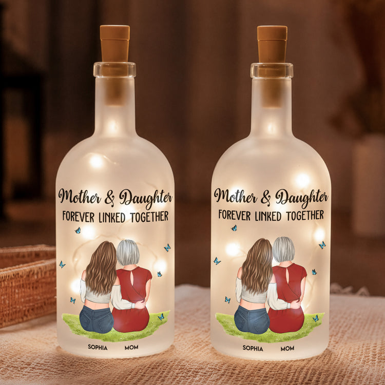 Custom Gifts Mother & Daughter Forever Linked Together Gifts For Mom, Daughter - Personalized Bottle Lamp 4