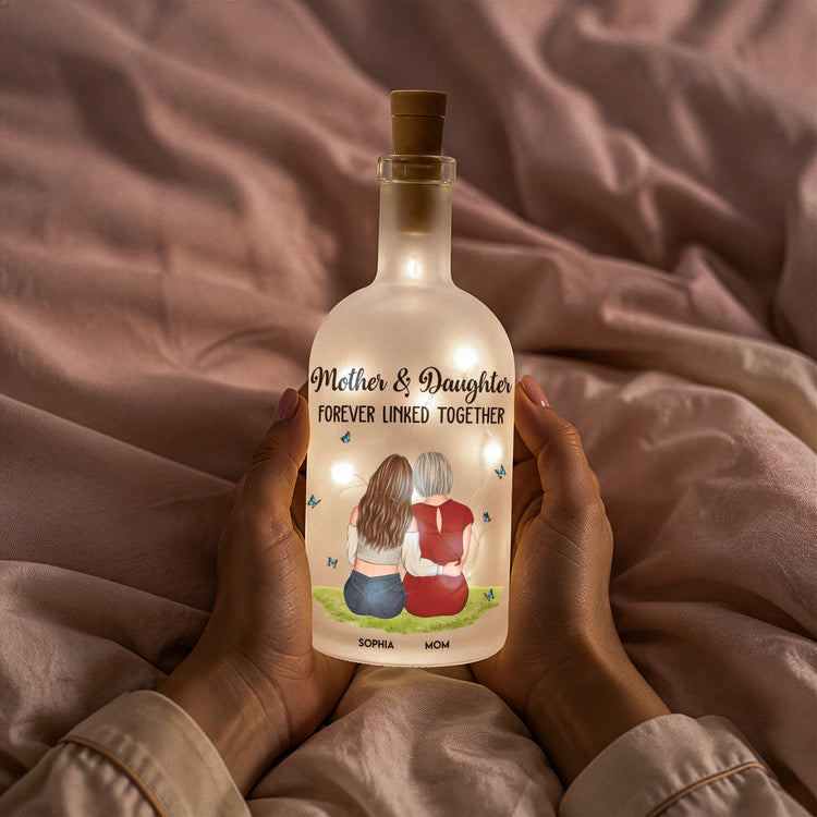 Custom Gifts Mother & Daughter Forever Linked Together Gifts For Mom, Daughter - Personalized Bottle Lamp 5