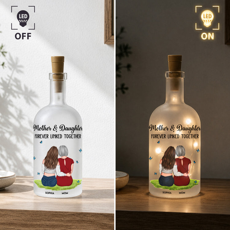 Custom Gifts Mother & Daughter Forever Linked Together Gifts For Mom, Daughter - Personalized Bottle Lamp 6