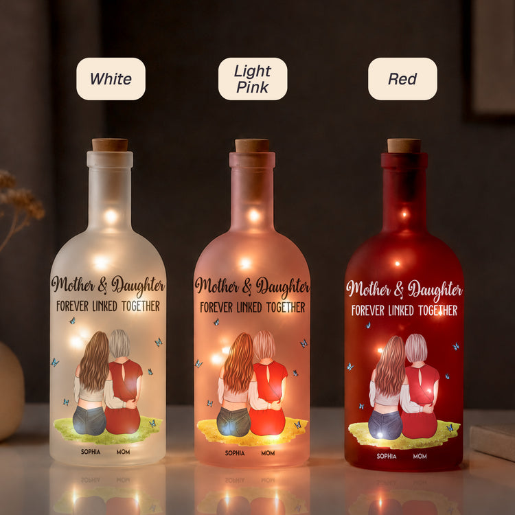 Custom Gifts Mother & Daughter Forever Linked Together Gifts For Mom, Daughter - Personalized Bottle Lamp 7