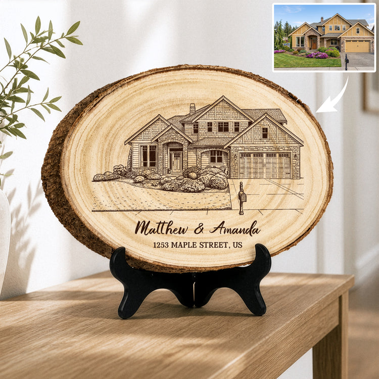 Custom Home Sweet Home Sketch Line Art Gifts For Couple, Family - Personalized Wooden Plaque 1