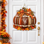 Custom Initial Football Pumpkin Fall Rustic Thanksgiving Autumn Porch Decor - Personalized Wood Sign 1