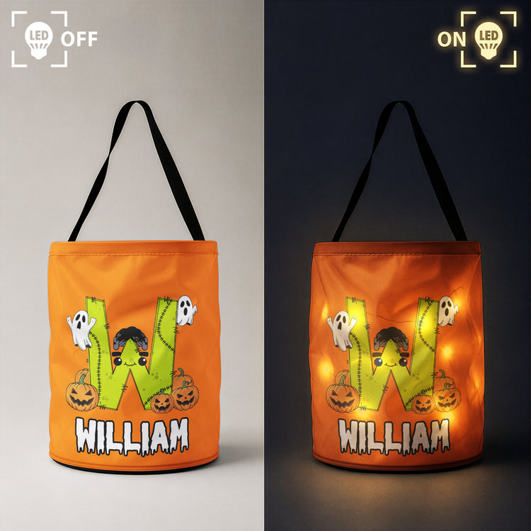 Custom Initial Letter Trick Or Treat Bag, Personalized Halloween Bucket, Led Light Halloween Party Bag For Kids - Personalized Halloween Basket 4
