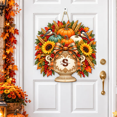 Custom Initial Monogram Family Name Autumn Harvest Porch Thanksgiving Decor - Personalized Wood Sign