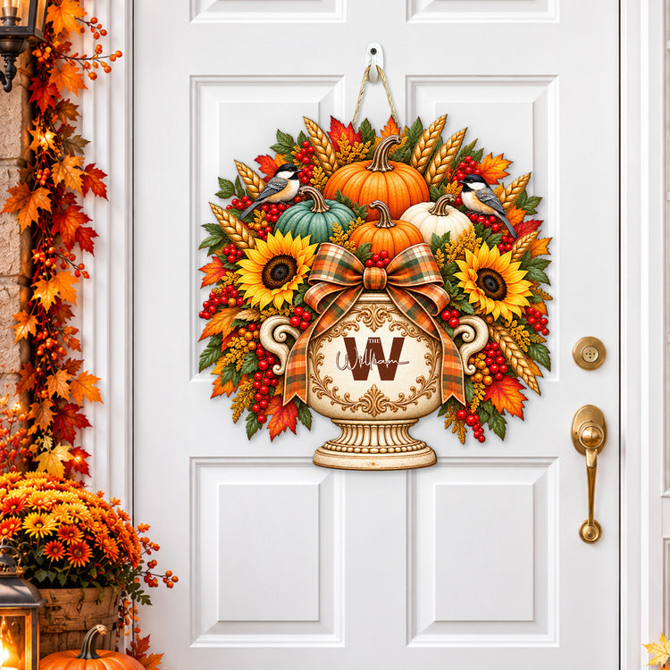 Custom Initial Monogram Family Name Autumn Harvest Porch Thanksgiving Decor - Personalized Wood Sign 2
