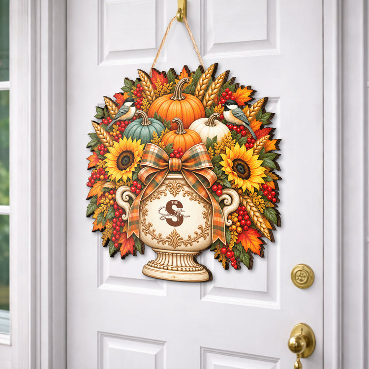 Custom Initial Monogram Family Name Autumn Harvest Porch Thanksgiving Decor - Personalized Wood Sign 4