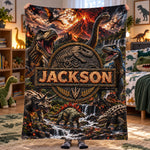 Custom Kid Name Dinosaur Jurassic T-Rex Boys Room Decor Toddler - Personalized Blanket 1