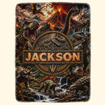 Custom Kid Name Dinosaur Jurassic T-Rex Boys Room Decor Toddler - Personalized Blanket 2