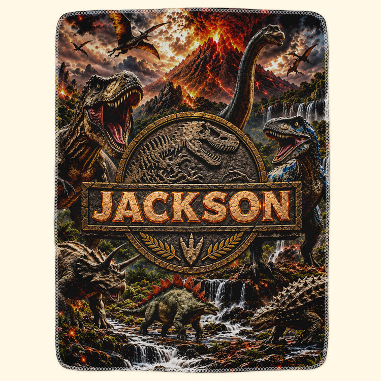 Custom Kid Name Dinosaur Jurassic T-Rex Boys Room Decor Toddler - Personalized Blanket 2