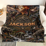Custom Kid Name Dinosaur Jurassic T-Rex Boys Room Decor Toddler - Personalized Blanket 3
