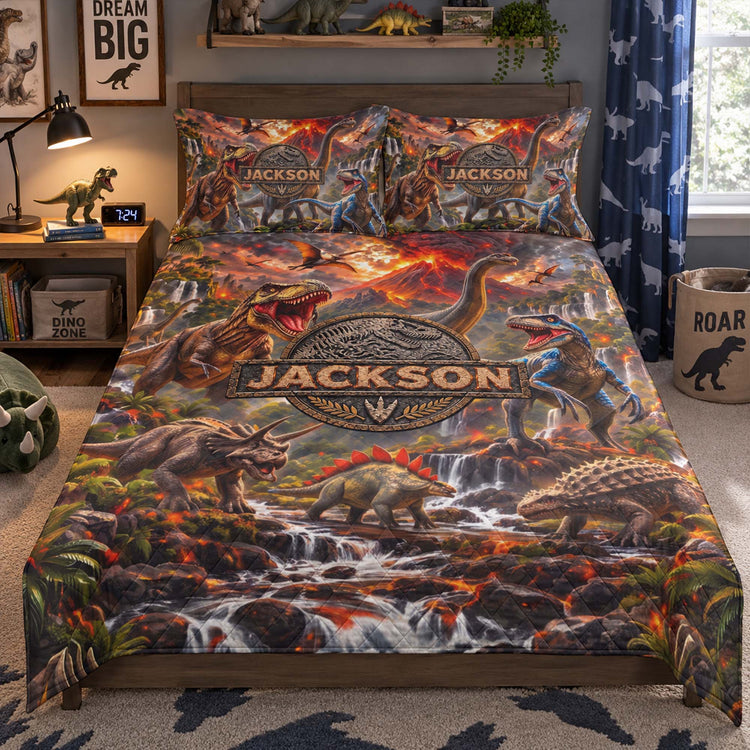 Custom Kid Name Dinosaur Jurassic T-Rex - Custom Blanket 1
