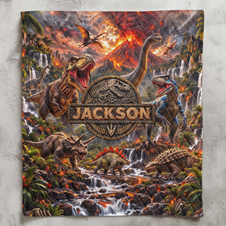 Custom Kid Name Dinosaur Jurassic T-Rex - Custom Blanket 6