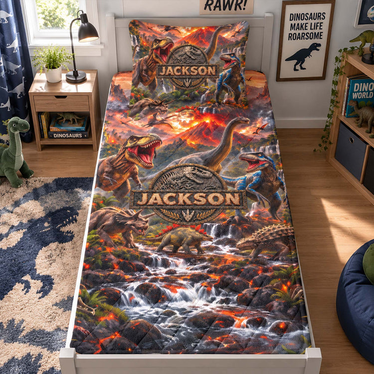 Custom Kid Name Dinosaur Jurassic T-Rex - Custom Blanket 7