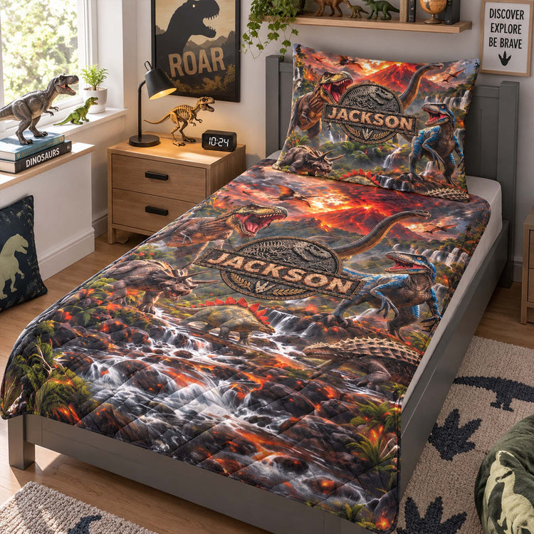 Custom Kid Name Dinosaur Jurassic T-Rex - Custom Blanket 12