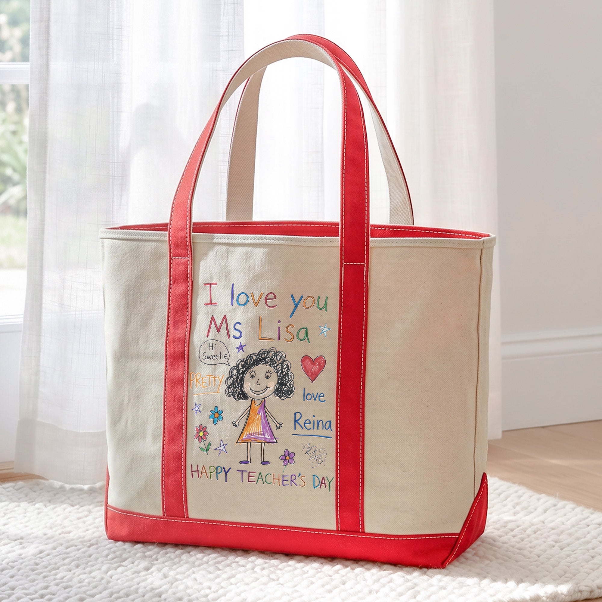Custom Kids Drawing, Kid Art Bag, Mother’S Day Gift, Teacher, Grandma Thank You Gifts - Personalized Tote Bag 5