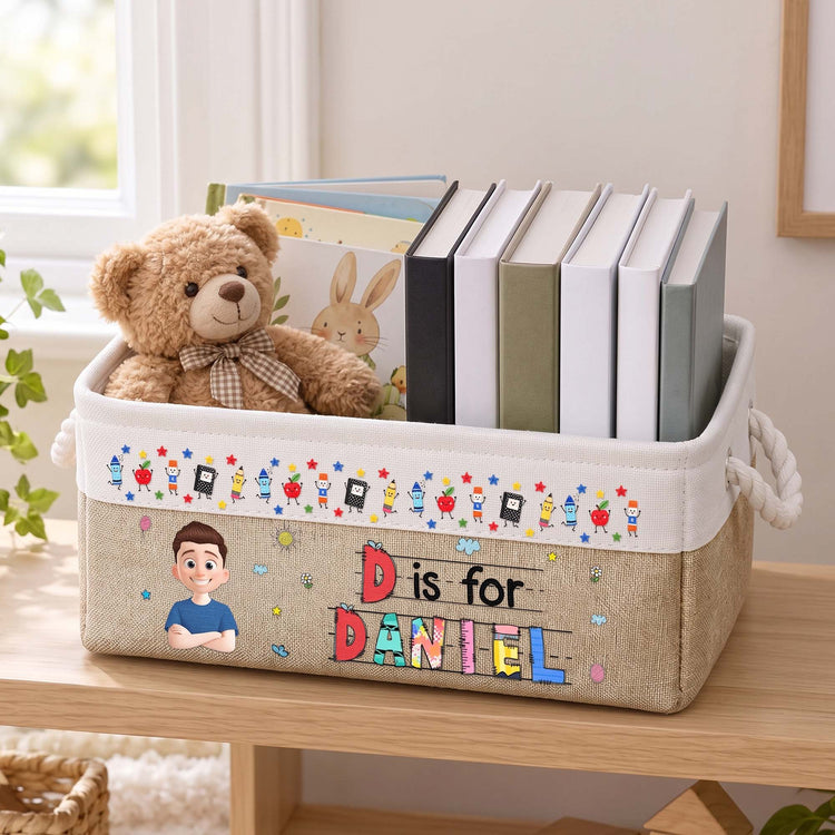 Custom Kids Name Cute Cartoon - Personalized Storage Basket 3