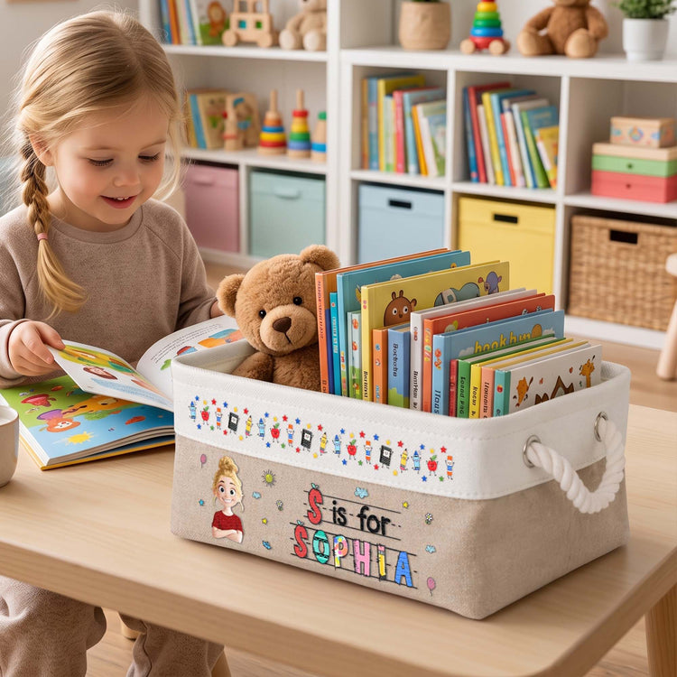 Custom Kids Name Cute Cartoon - Personalized Storage Basket 5