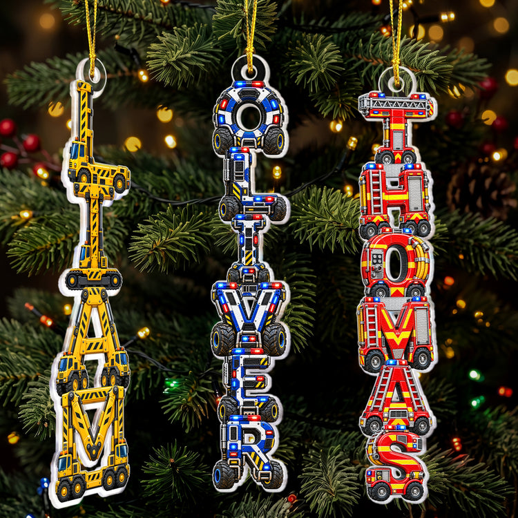 Custom Kid's Names - Construction Vehicle, Firefighter, Police - Personalized Ornament 2
