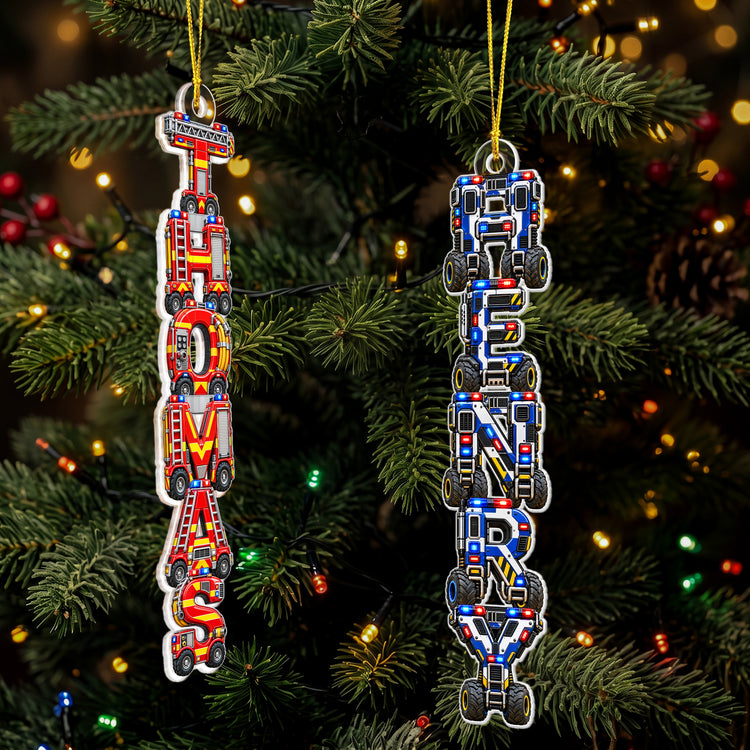 Custom Kid's Names - Construction Vehicle, Firefighter, Police - Personalized Ornament 4