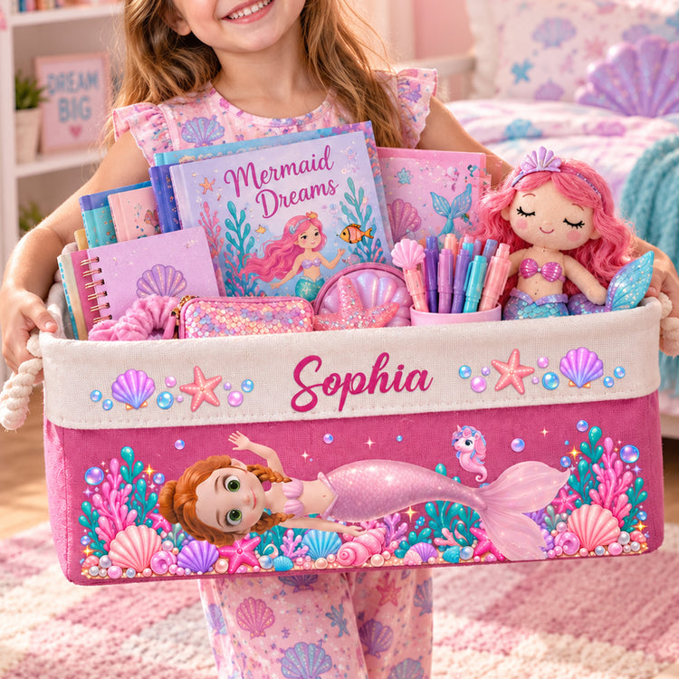 Custom Mermaid Princess For Little Girl, Daughter, Granddaughter - Personalized Storage Basket 1