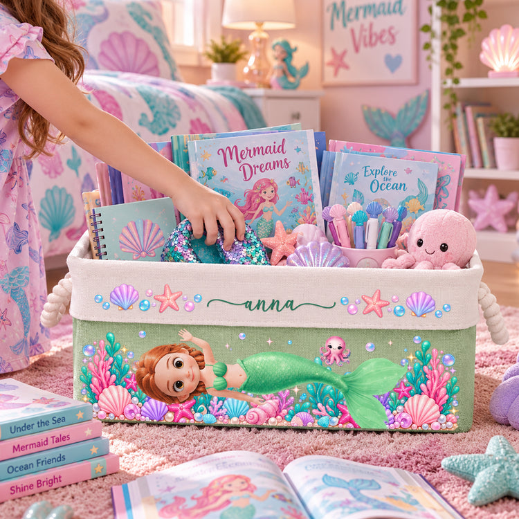 Custom Mermaid Princess For Little Girl, Daughter, Granddaughter - Personalized Storage Basket 2