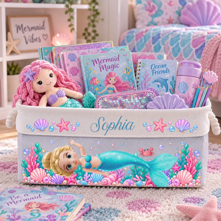 Custom Mermaid Princess For Little Girl, Daughter, Granddaughter - Personalized Storage Basket 4