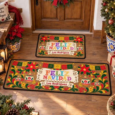 Custom Mexican Folk Art Papel Picado Navidad - Personalized Doormat