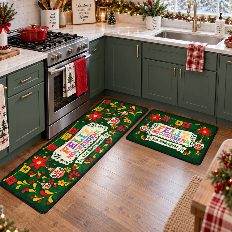 Custom Mexican Folk Art Papel Picado Navidad - Personalized Doormat 2