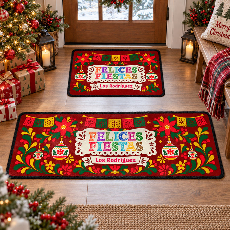 Custom Mexican Folk Art Papel Picado Navidad - Personalized Doormat 3