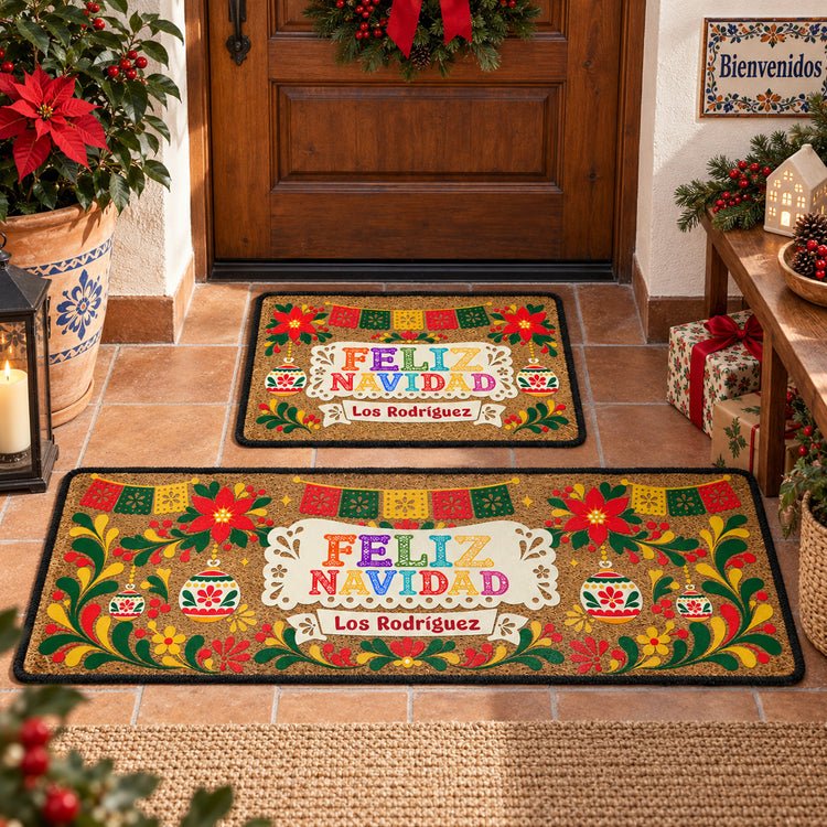 Custom Mexican Folk Art Papel Picado Navidad - Personalized Doormat 4
