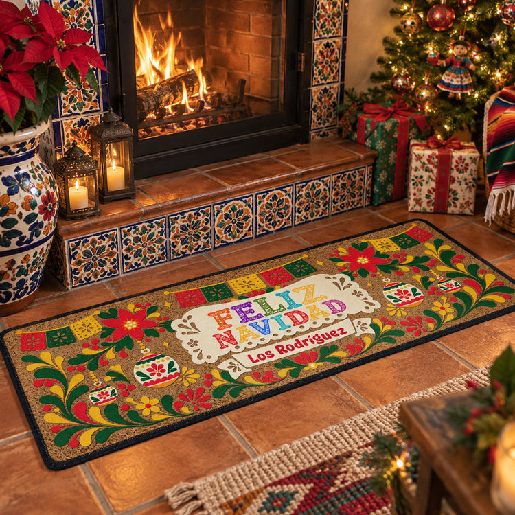 Custom Mexican Folk Art Papel Picado Navidad - Personalized Doormat 5