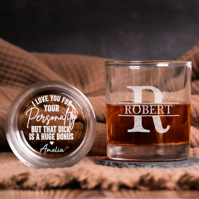 Custom Monogram Letter Love You For Your Personality Gifts For Men - Personalized Whiskey Glass